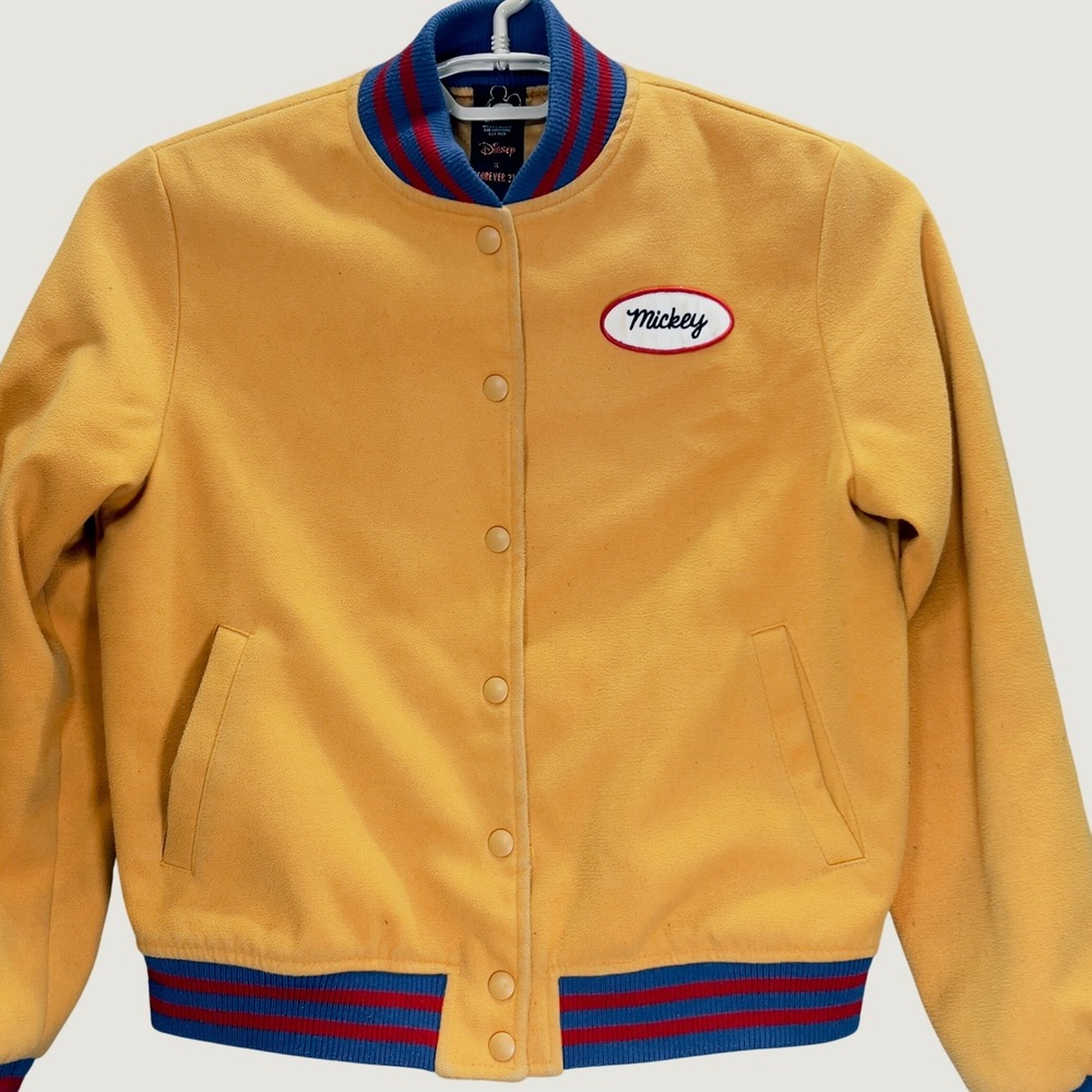 Disney X Forever 21 Mickey Mouse Varsity Jacket Yellow Bomber Kids